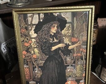 Apothecary Witch, Vintage Frame, Framed Print