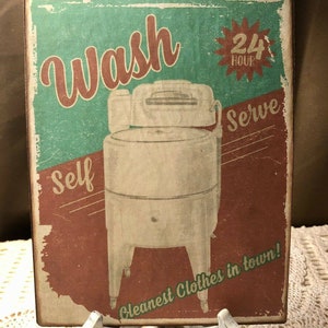 Laundry, Retro Washing Machine, Handcrafted Plaque / Sign