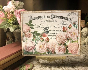 Paris, Peonies, French Country Bird Crown, Shabby Chic Handcrafted Plaque / Sign
