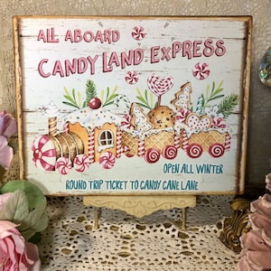 Candy Land Express, Pink Christmas, Handcrafted Plaque / Sign