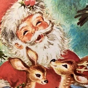 Retro Santa, Reindeers, Cute Kitschy Christmas, Handcrafted Plaque / Sign image 2