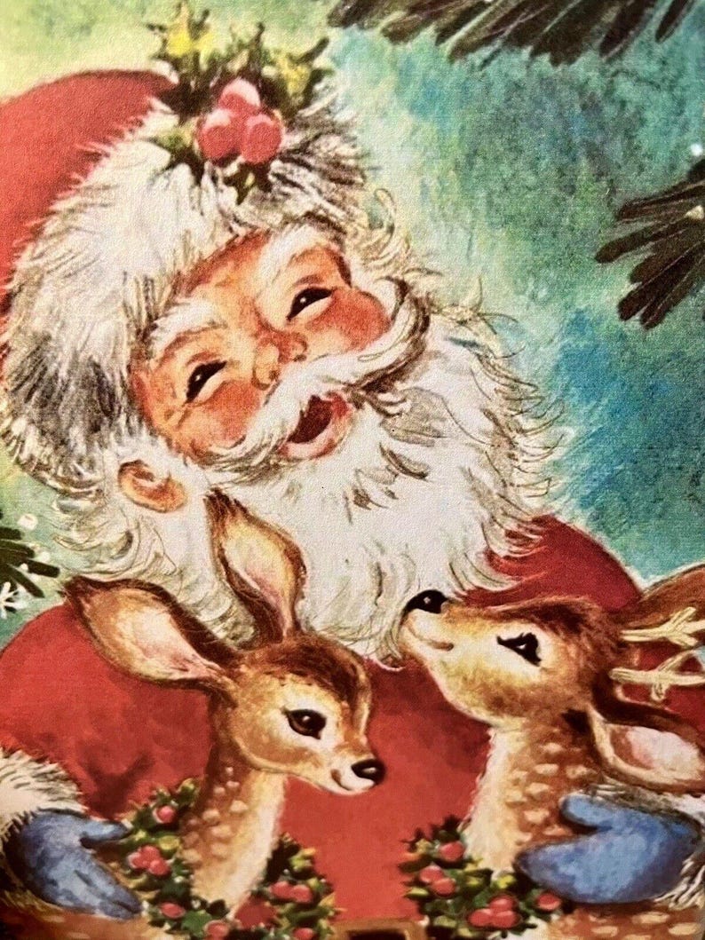 Retro Santa, Reindeers, Cute Kitschy Christmas, Handcrafted Plaque / Sign image 2