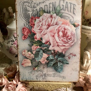 GARDEN GATE Roses, Shabby Chic,  Vintage Style Plaque / Sign 8x10