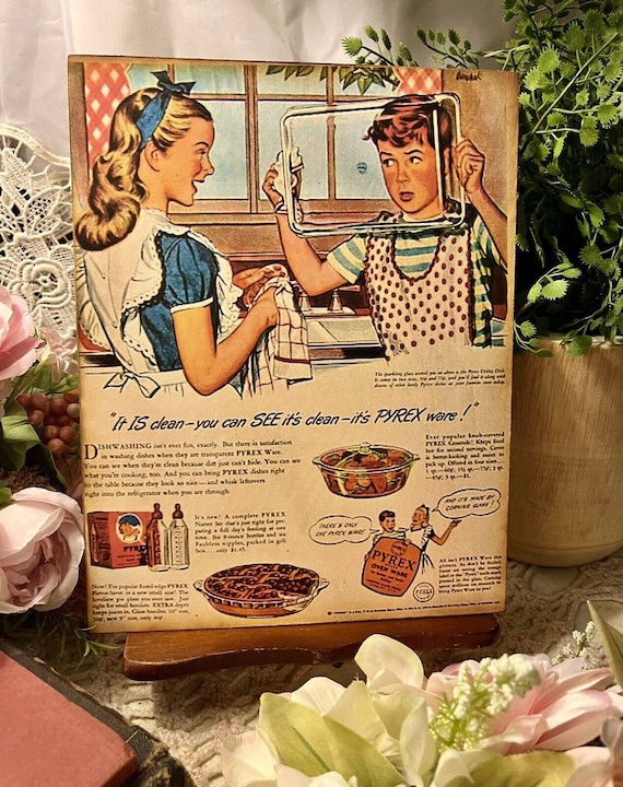 Pyrex Girl, Retro Advertisement, Kitschy Handcrafted Plaque / Sign