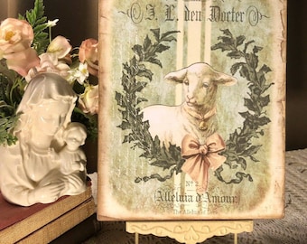 Lamb Vintage Style Easter Handcrafted Plaque / Sign