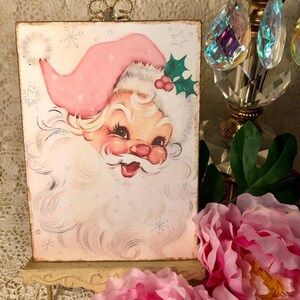 Pink Retro Santa Shabby Chic Cottage Style Mini  Plaque / Sign