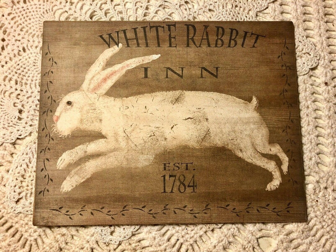 White Rabbit Inn EST 1784 Primitive Folkart Handcrafted Plaque / Sign A