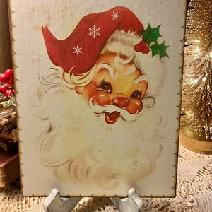 Retro Santa, Kitschy Cute Christmas, Handcrafted Plaque / Sign