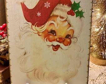 Retro Santa, Kitschy Cute Christmas, Handcrafted Plaque / Sign