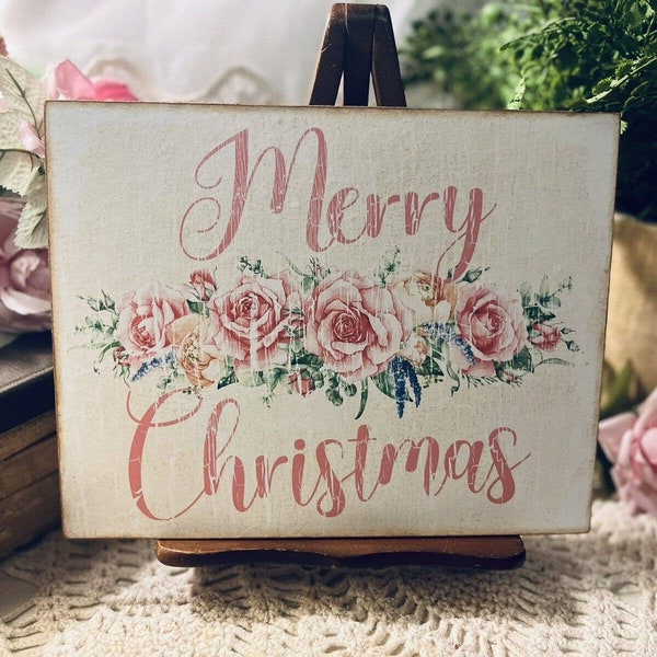 Shabby Chic Pink Christmas, Merry Christmas, Handcrafted Plaque / Sign