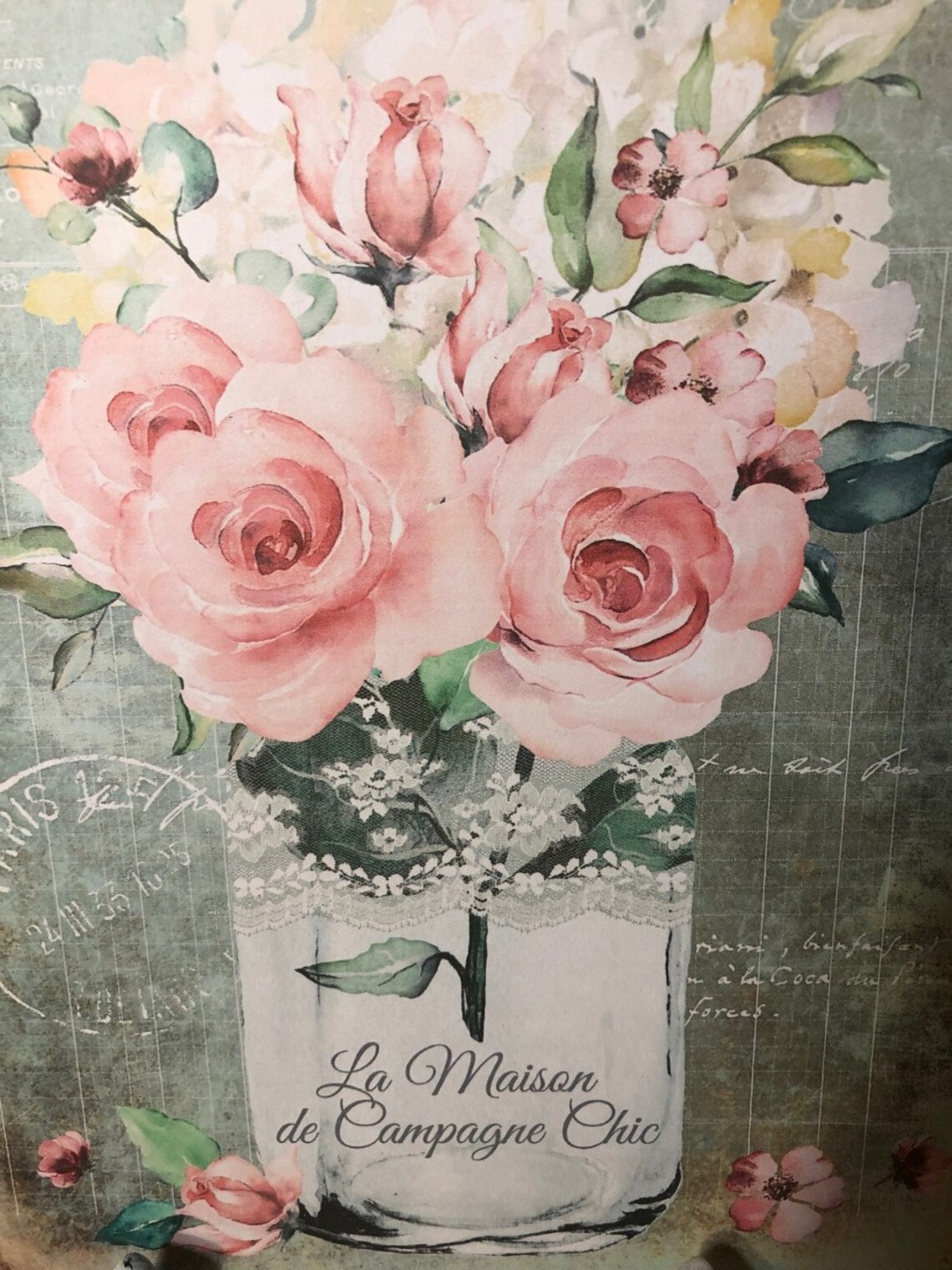 Mason Jar Pink Roses Bouquet Shabby Chic La Maison - Etsy