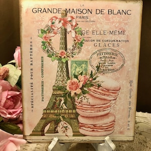Shabby Pink French Patisserie, Eiffel Tower, HANDCRAFTED Plaque / Sign 8x10