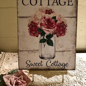 Shabby Chic Plaque, COTTAGE SWEET COTTAGE, Handcrafted Sign