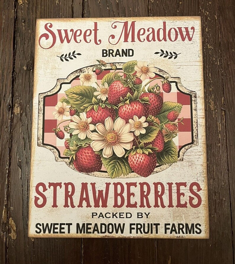 Strawberries, Sweet Meadow, Farmhouse, Handcrafted Plaque, Handmade Sign image 2
