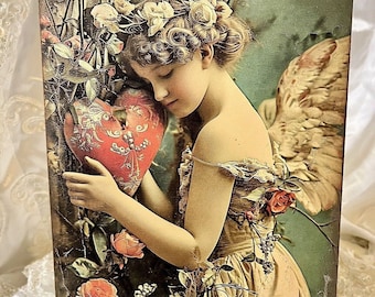Valentine Angel Cherub Romantic Handcrafted Plaque Sign #4