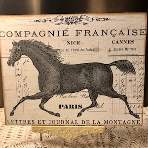 French Black Horse Handcrafted Plaque / Sign
