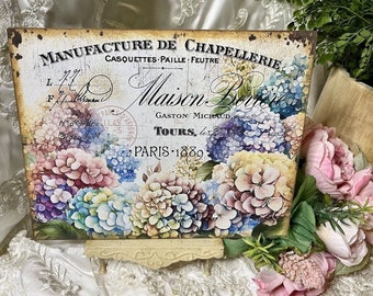 French Hydrangea Shabby Chic PARIS 1889 Handcrafted Plaque / Sign