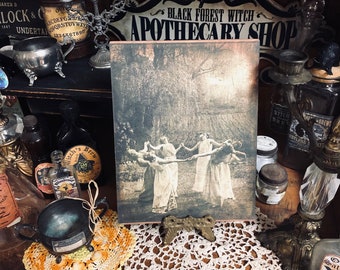 The Witches Circle, Witch Coven Dance, Vintage Halloween Decor, Handcrafted Plaque / Sign