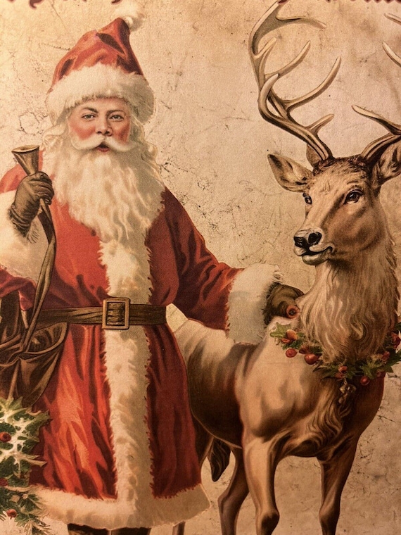 Old Fashioned Santa, Vintage Christmas, Handcrafted Plaque / Sign