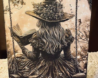 Witch, Swing, Dark Academia, Spell Book Halloween Handcrafted Plaque / Sign #4