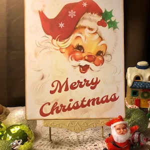 Retro Red Santa, MERRY CHRISTMAS, Santa Claus Handcrafted Plaque / Sign