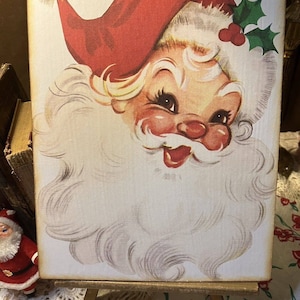 Jolly Retro Santa Vintage Style CHRISTMAS Handcrafted Plaque / Sign #1