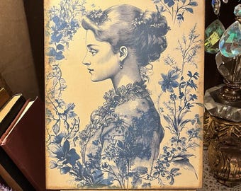 Blue Toile, Romantic Ladies Handcrafted Plaque / Sign #3