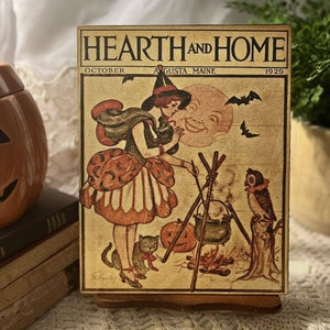 Vintage Halloween Witch, Hearth And Home Magazine Art, Handcrafted Plaque / Sign