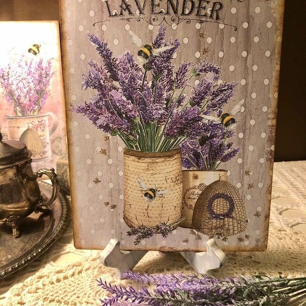 LAVENDER, Bee Hive,  Shabby Chic.  Handcrafted Plaque / Sign 8x10