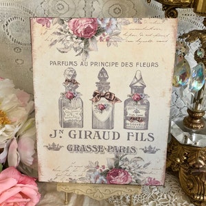 Shabby Chic Sign, Vintage Style,  French Perfume,  Cottage Roses, Handcrafted Plaque / Sign 8x10