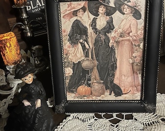 Pretty Witches , Chalk Painted Black Wood Frame, Framed Print