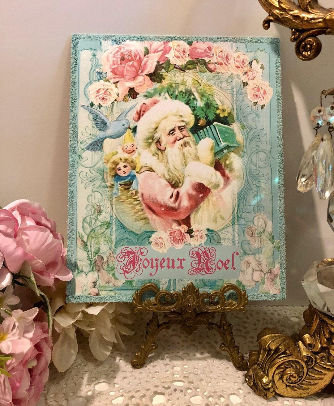 Pink Santa Vintage Style Christmas Glitter Handcrafted - Etsy