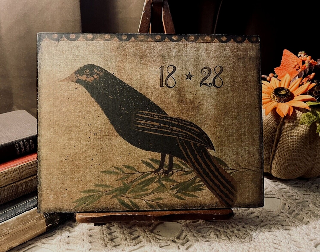 Crow Black Bird 1828 Primitive Folk Art Handcrafted Plaque / Sign - Etsy