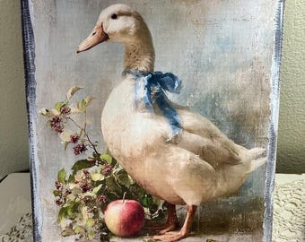 Goose, Duck w/ Blue Bow, Country, Handcrafted Wooden Sign