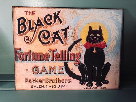 Black Cat Fortune Telling, Halloween Vintage Style, RETRO, Plaque