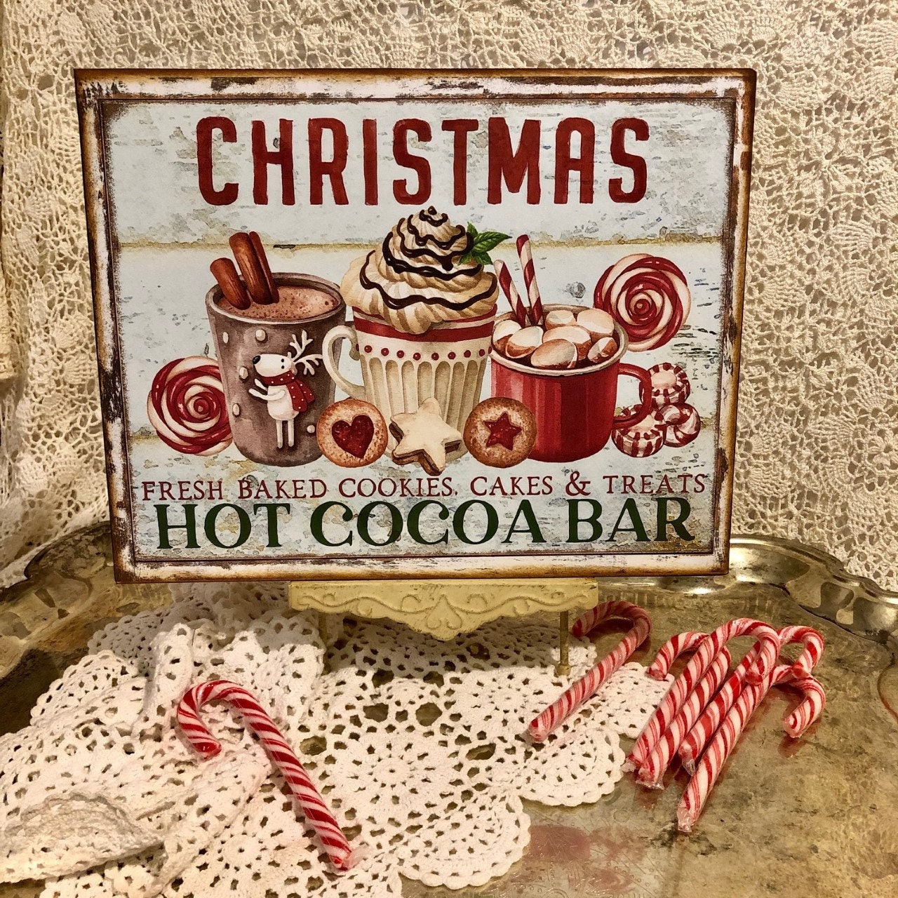 French Style Bakery, Winter Patisserie, Cocoa, Cakes, Handcrafted Plaque /  Sign