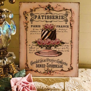 French Cake, Shabby Chic, Vintage Style, Bakery Print, Handcrafted Plaque / Sign