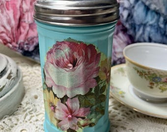 Shabby Chic Vintage Style Kitchen Glass Sugar Shaker Jar, Roses