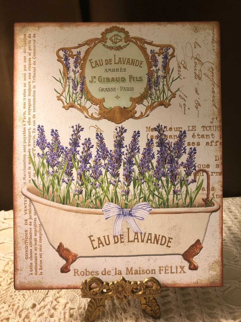 Lavender Shabby Chic Bathtub  French Country, Handcrafted Plaque / Sign 8x10
