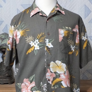 Foliage Tropical Men's Shirt Tropical flowers linen/rayon blend Large image 1