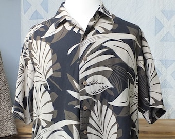 Caribbean Tropical Men's Shirt - beige, black and brown palm frond graphics - XLarge - Like new