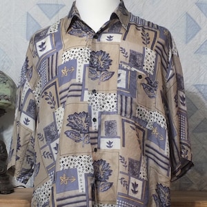 Vintage Bruno Silk Shirt: 1980s Patchwork Print, XL