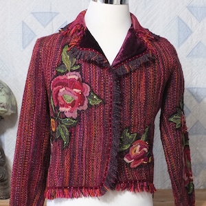 Vintage Boston Proper tweed Folklorico jacket - Chanel length jewel tone colors - Size XSmall