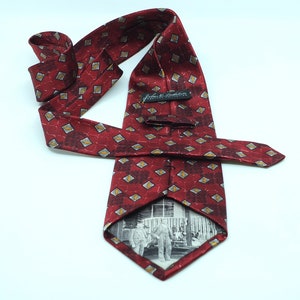 DESIGNER - John W. Nordstrom, Signature Collection silk tie - red with black/white photo in blade - 4 1/2 inch super wide  blade - 1990s