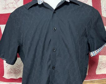 ロバート・グラハム 半袖ボタンダウンシャツ：ブラック ヒョウ柄、XL