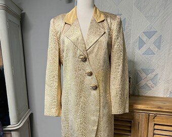 Vintage 1980s Moshita Couture Gold Lame Snakeskin Blazer Skirt Suit - Size 10