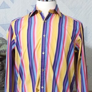 Gently worn, DESIGNER Ted Baker London shirt - button down long sleeve shirt - colorful stripes - Size 16 (40.5)