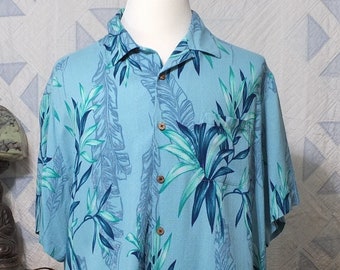 Caribbean Tropical Men's Shirt - aqua blue with palm fronds- 2XLarge - Like new