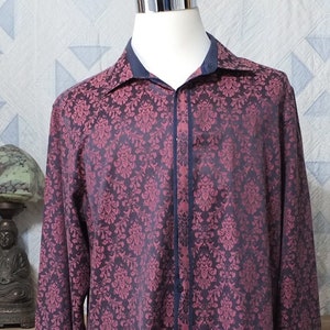 Vintage Rosso Milano Arabesque Shirt: Navy Red Floral, 4XL