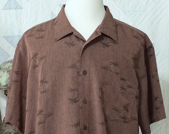 VINTAGE Solitude men's tropical shirt - Rich, chocolate brown - rayon/poly blend - XLarge - 1990s